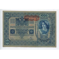 AUSTRIA 1902 RESELLADO 1000 CORONAS COLOR AZUL Y CELESTE BILLETE EN BUEN ESTADO